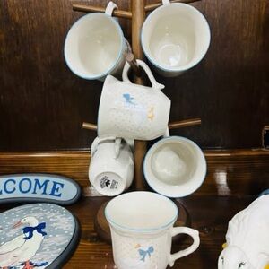 Set of White and Blue Duck Mugs